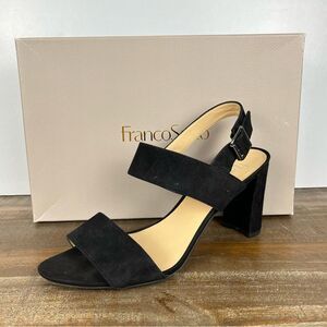 Franco Sarto Rumi Black Suede Open Toe Sandal Heels- Size 8.5